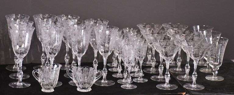 Rose point crystal stemware set; 17204-001 - R.H. Lee & Co. Auctioneers