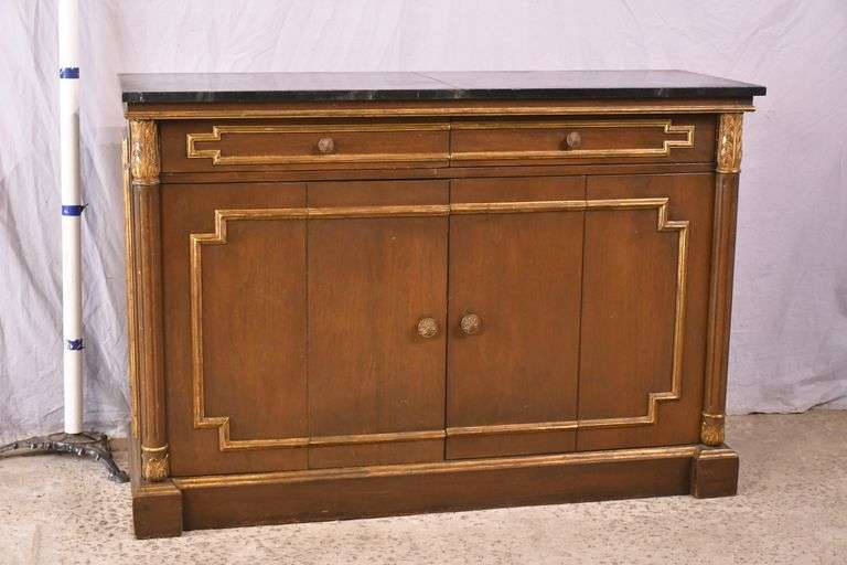 Sliding top 2 drawer over 2 bi-fold door server with fitted interior; 74-12038
