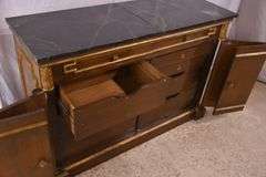 Sliding top 2 drawer over 2 bi-fold door server with fitted interior; 74-12038