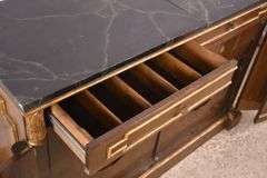 Sliding top 2 drawer over 2 bi-fold door server with fitted interior; 74-12038