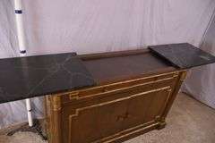 Sliding top 2 drawer over 2 bi-fold door server with fitted interior; 74-12038