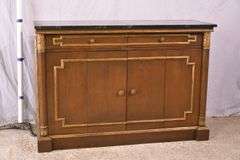Sliding top 2 drawer over 2 bi-fold door server with fitted interior; 74-12038