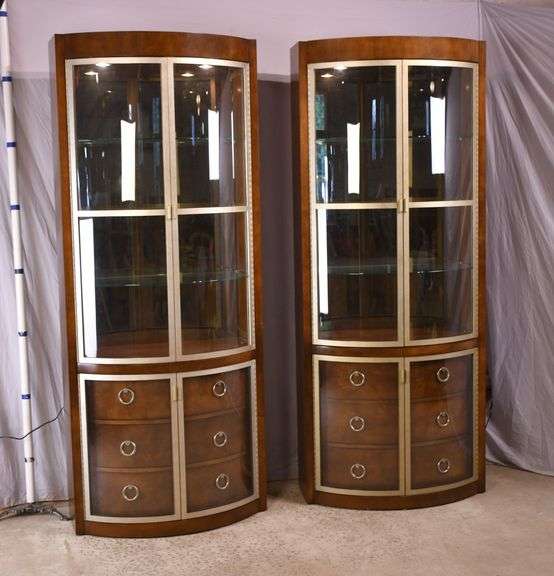 Pair of Century "Omni Bunching" bowfront curio cabinets; 68-5909