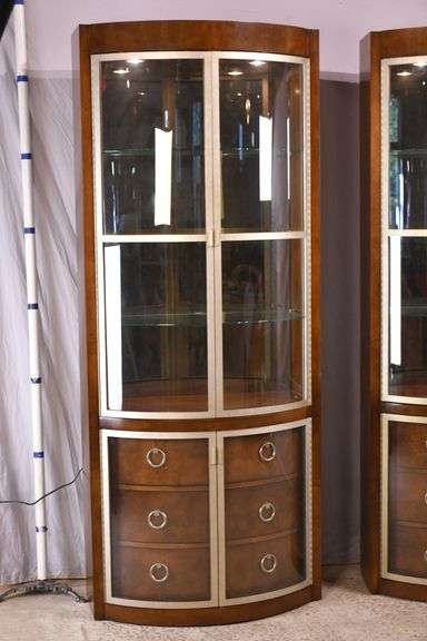 Pair of Century "Omni Bunching" bowfront curio cabinets; 68-5909