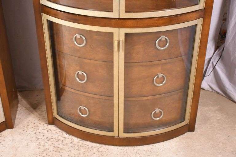 Pair of Century "Omni Bunching" bowfront curio cabinets; 68-5909