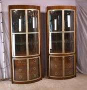 Pair of Century "Omni Bunching" bowfront curio cabinets; 68-5909
