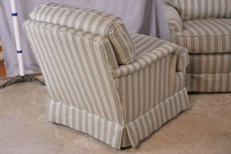 Pair of Ethan Allen upholstered armchairs with striped fabric; 684947