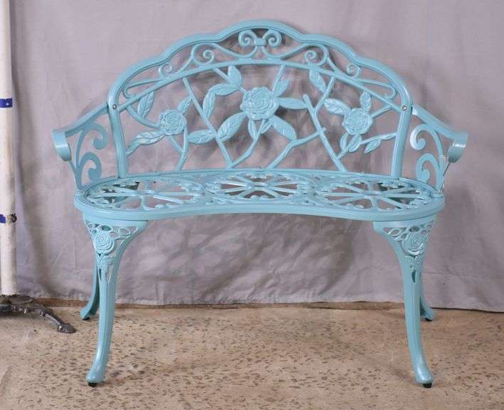 Cyan blue lightweight metal garden bench; 1116-459 - R.H. Lee & Co ...