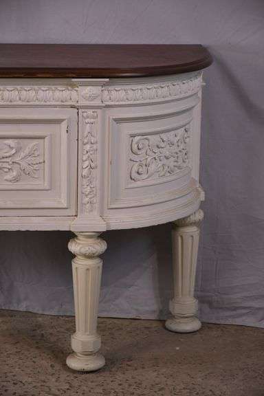 Carved white drop-front server with curved sides; 15961-216
