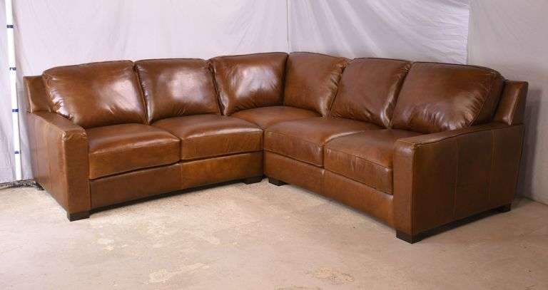 Brown top grain Italian leather 3 piece corner sectional sofa; 52-608