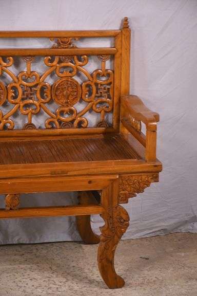 Carved Oriental style bench; 336-3866