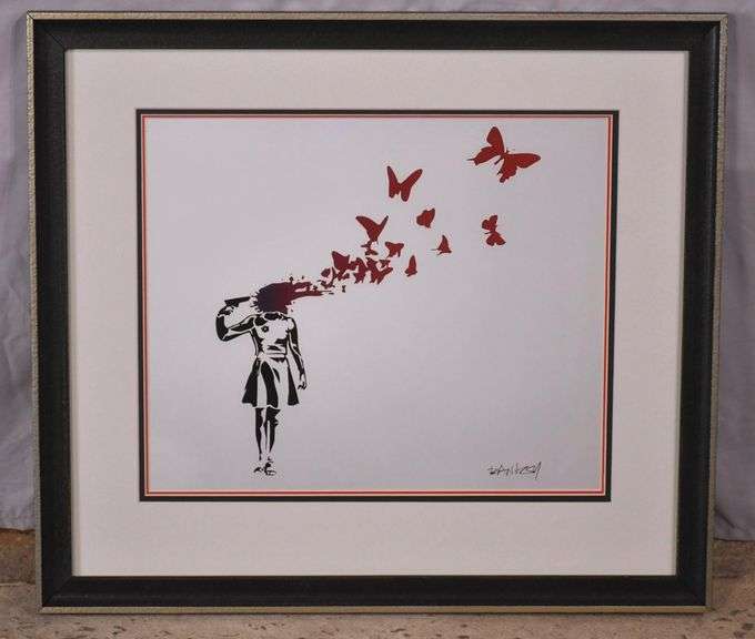 Framed print "Butterfly Girl Suicide" by Banksy; 975-1536