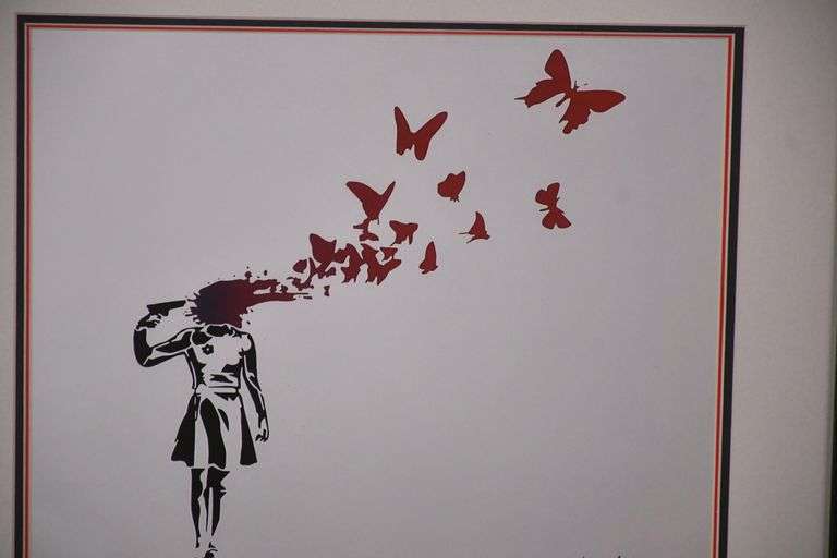 Framed print "Butterfly Girl Suicide" by Banksy; 975-1536