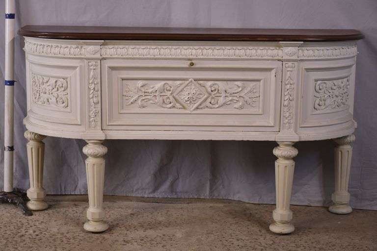 Carved white drop-front server with curved sides; 15961-216