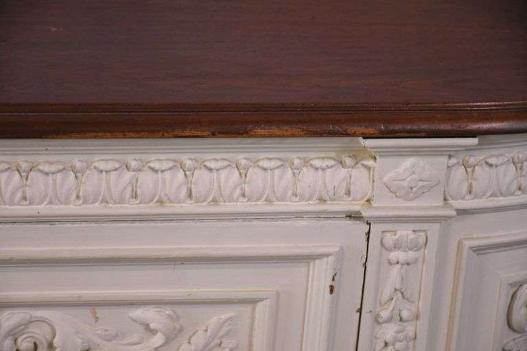 Carved white drop-front server with curved sides; 15961-216