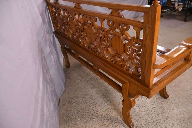 Carved Oriental style bench; 336-3866