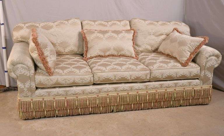 Upholstered sofa with 3 matching throw pillows; 336-3859