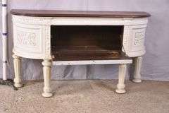 Carved white drop-front server with curved sides; 15961-216