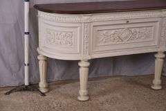 Carved white drop-front server with curved sides; 15961-216