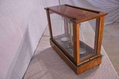 Becker Brothers balance scales in mahogany and glass single drawer case; 697-1435