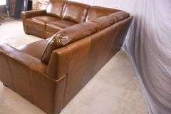 Brown top grain Italian leather 3 piece corner sectional sofa; 52-608