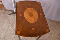 Baker inlaid mahogany single drawer drop-leaf side table; 68-5197
