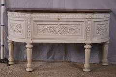 Carved white drop-front server with curved sides; 15961-216