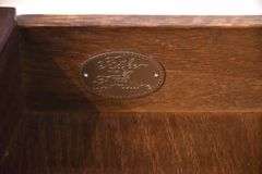 Baker inlaid mahogany single drawer drop-leaf side table; 68-5197