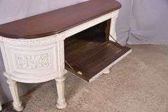 Carved white drop-front server with curved sides; 15961-216