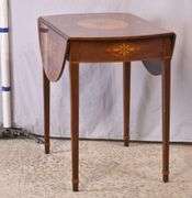 Baker inlaid mahogany single drawer drop-leaf side table; 68-5197