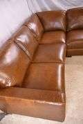 Brown top grain Italian leather 3 piece corner sectional sofa; 52-608