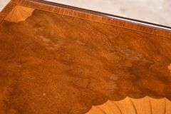 Baker inlaid mahogany single drawer drop-leaf side table; 68-5197