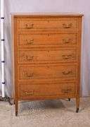 Inlaid satinwood 5 drawer bowfront chest; 74-11645