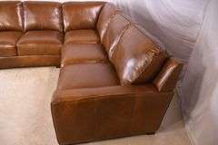 Brown top grain Italian leather 3 piece corner sectional sofa; 52-608