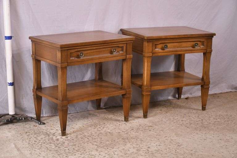 Pair of Drexel "Triune" 2-tier single drawer side tables; 192-2800