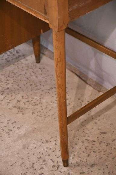 Walnut mid-century style kneehole desk with Formica top; 55-11224