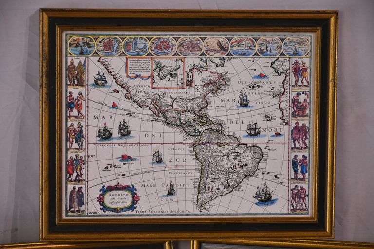 Set of 3 small framed Old World maps by Guilielmo Baluem; 192-2821