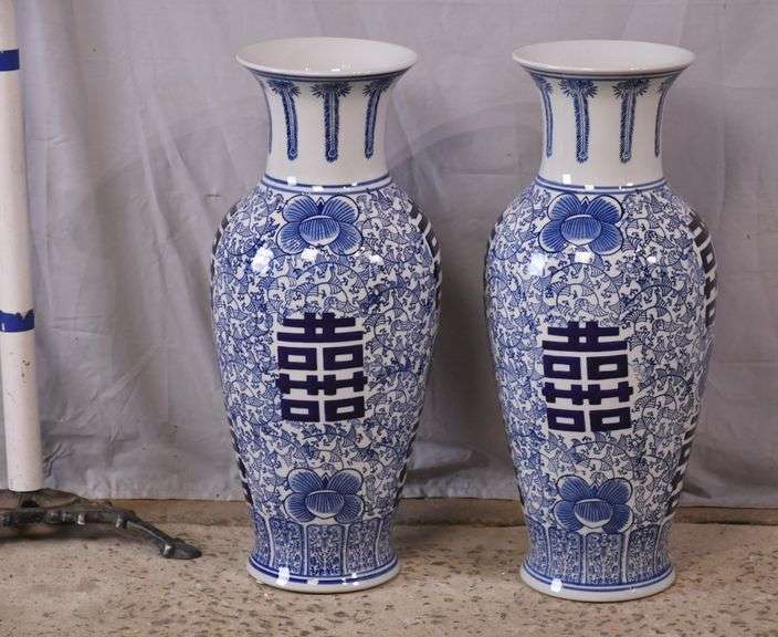 Pair of large blue and white Oriental style vases; 1149-316