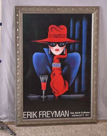 Framed poster of a woman with red hat by Erik Freyman; 5948-034