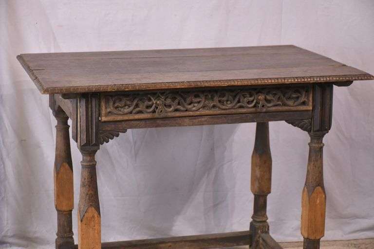 Early oak single drawer occasional table; 336-3908
