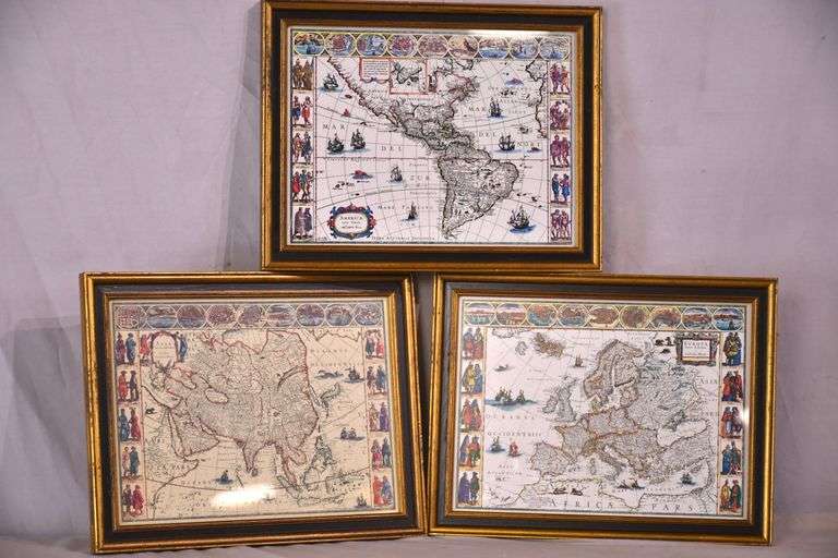 Set of 3 small framed Old World maps by Guilielmo Baluem; 192-2821