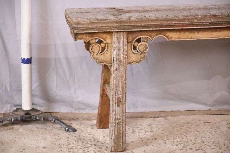 Early carved Oriental style bench; 55-11236