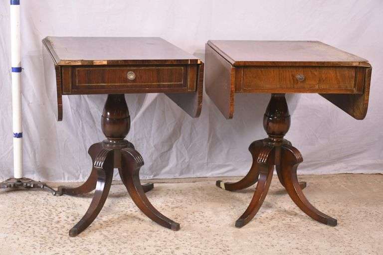 Pair of rosewood single drawer drop-leaf side tables; 68-5191