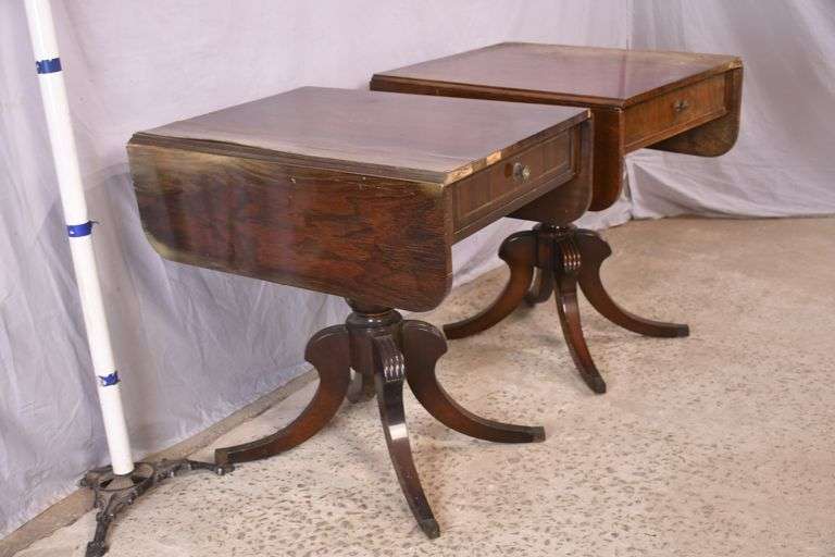 Pair of rosewood single drawer drop-leaf side tables; 68-5191
