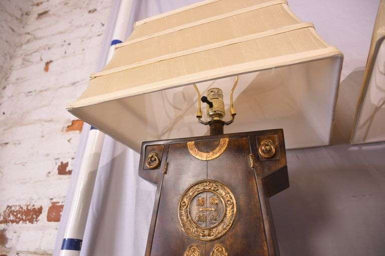 Pair of Oriental style lamps with shades; 10271-009