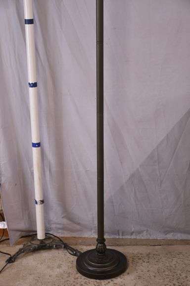 Ornate metal floor lamp with blue stained glass shade; 1116-484