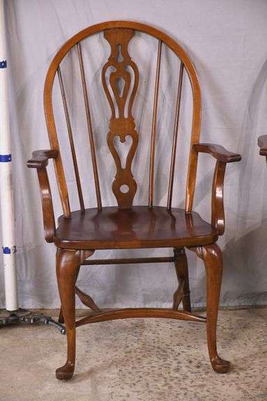 Set of 4 Pennsylvania House cherry Windsor style open arm chairs with stretcher bases; 155-825