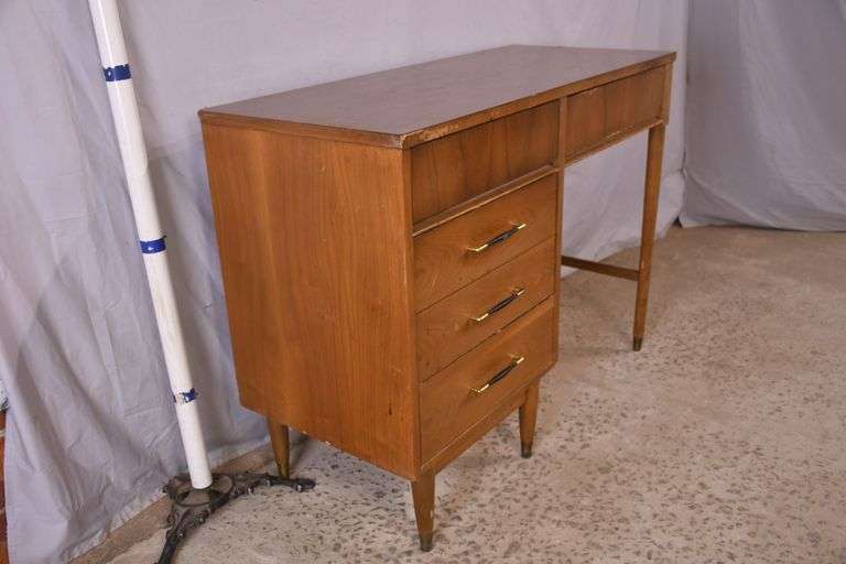 Walnut mid-century style kneehole desk with Formica top; 55-11224