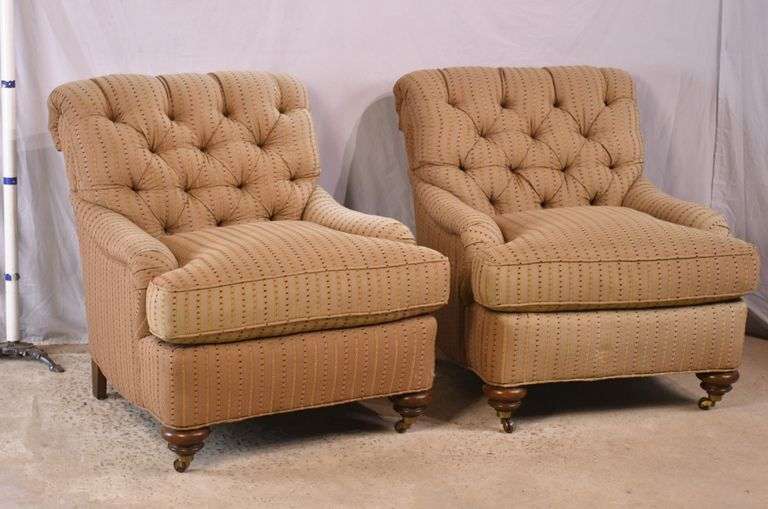 Pair of Century upholstered armchairs with tufted backs; 68-5282