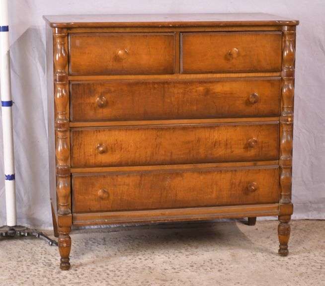 2 over 3 drawer chest with turned legs and columns; 55-11185